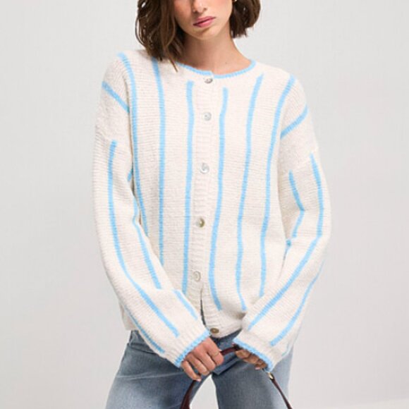 Simons Sweaters - Simons Vertical stripe wool-blend cardigan